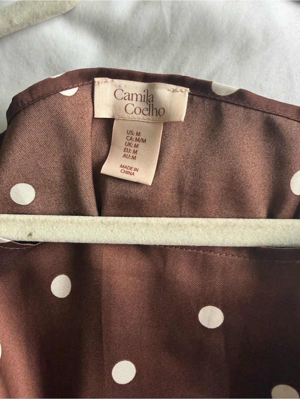 Camila Coelho Brown and White Polka Dot Satin Slip Dress - Picture 3 of 3
